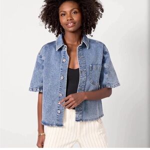 Evereve Rachel Denim Short Sleeve Shirt Size Small